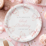 Pink Bow Girl Erster Geburtstag Pappteller<br><div class="desc">Pink Bow Girl First Birthday Paper Teller</div>