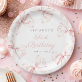 Pink Bow Girl Erster Geburtstag Pappteller