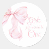 Pink Bow Girl Erster Geburtstag Runder Aufkleber (Vorderseite)