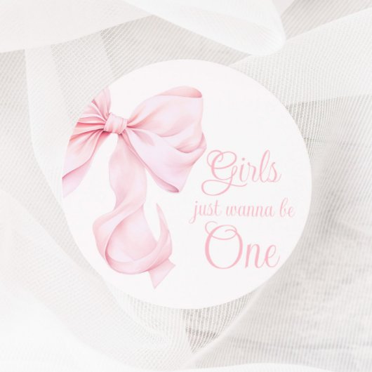 Pink Bow Girl Erster Geburtstag Runder Aufkleber