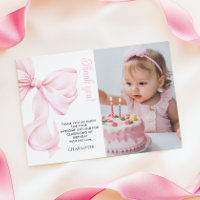 Pink Bow Girl Erstgeburtstag Flat Danke Karte