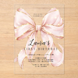 Pink Bow Girl First Birthday  Acryleinladungen