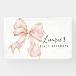 Pink Bow Girl First Birthday  Banner