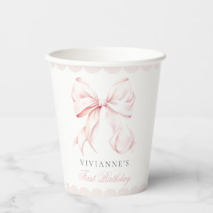 Pink Bow Girl First Birthday Paper Cup Pappbecher