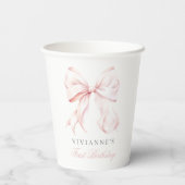 Pink Bow Girl First Birthday Paper Cup Pappbecher (Rückseite)