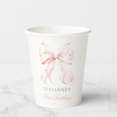 Pink Bow Girl First Birthday Paper Cup Pappbecher (Vorderseite)