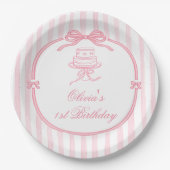 Pink Bow Girl First Birthday Pappteller (Vorderseite)