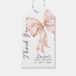 Pink Bow Girl First Birthday Party  Geschenkanhänger