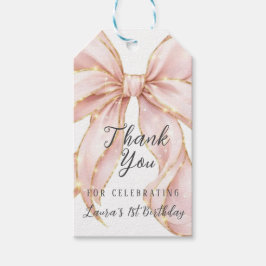 Pink Bow Girl First Birthday Party  Geschenkanhänger