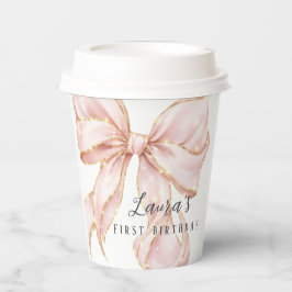 Pink Bow Girl First Birthday Party  Pappbecher