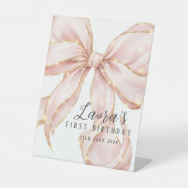 Pink Bow Girl First Birthday Party Sockelschild