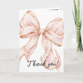 Pink Bow Girl First Birthday Party Thank You Card Karte