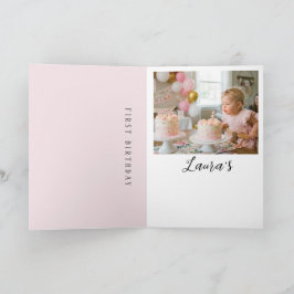 Pink Bow Girl First Birthday Party Thank You Card Karte