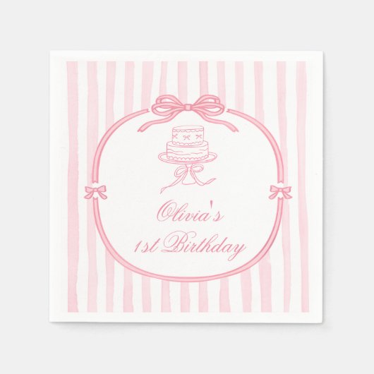 Pink Bow Girl First Birthday Serviette (Vorderseite)