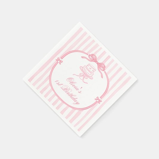 Pink Bow Girl First Birthday Serviette (Ecke)
