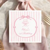 Pink Bow Girl First Birthday Serviette