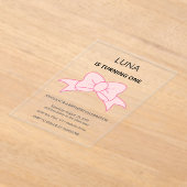 Pink Bow Girl Kids 1st Birthday  Acryleinladungen (Ablage )