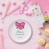 Pink Bow Girl Kids 1st Birthday  Pappteller (Party)