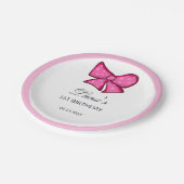 Pink Bow Girl Kids 1st Birthday  Pappteller (Schrägansicht)