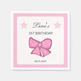Pink Bow Girl Kids 1st Birthday  Serviette