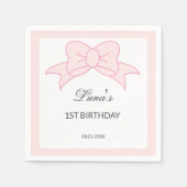 Pink Bow Girl Kids 1st Birthday Serviette (Vorderseite)