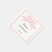 Pink Bow Girl Kids 1st Birthday Serviette (Ecke)