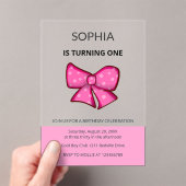 Pink Bow Girl Kids First Birthday  Acryleinladungen (Insitu (Handheld))