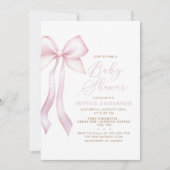 Pink Bow Girl Modern Baby Dusche Einladung (Vorderseite)