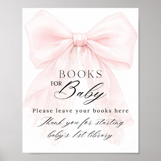 Pink Bow Girl Modern Baby Shower Book Request Poster (Vorne)