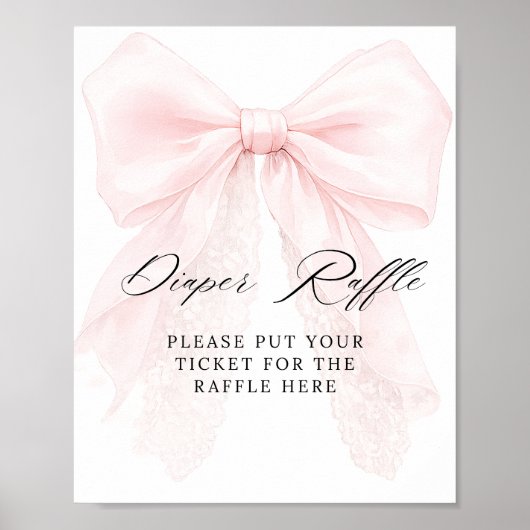 Pink Bow Girl Modern Baby Shower diaper raffle Poster (Vorne)