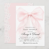 Pink Bow Girl Modern Baby Shower  Einladung (Vorne/Hinten)