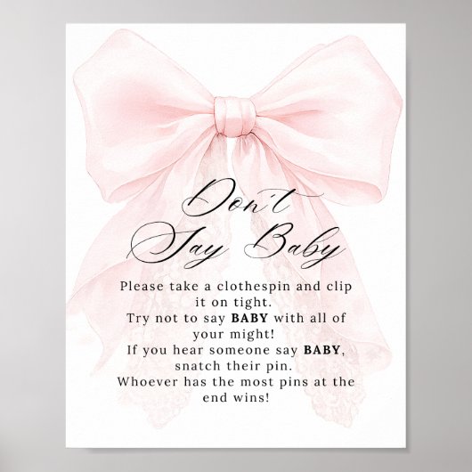 Pink Bow Girl Modern Baby Shower Game Poster (Vorne)