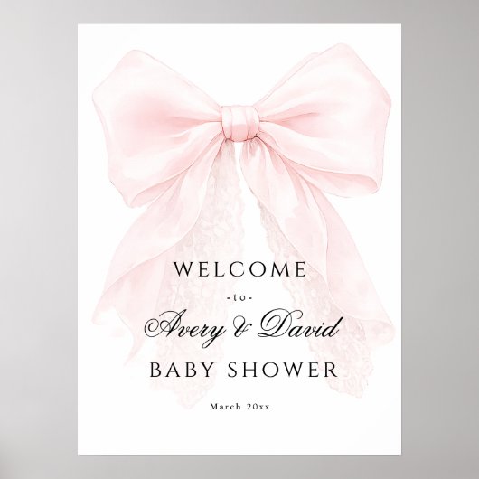 Pink Bow Girl Modern Baby Shower  Poster (Vorne)