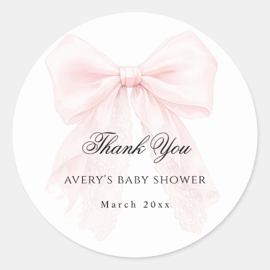 Pink Bow Girl Modern Baby Shower  Runder Aufkleber (Vorderseite)