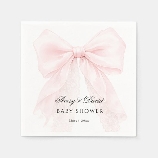 Pink Bow Girl Modern Baby Shower  Serviette (Vorderseite)