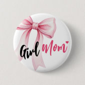 Pink Bow Girl Mom Ribbon Cute Baby Shower Button (Vorderseite)