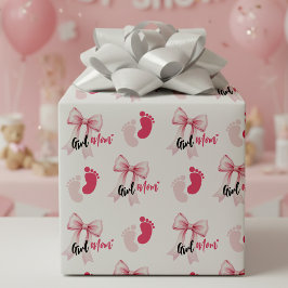 Pink Bow Girl Mom Ribbon Cute Baby Shower Geschenkpapier