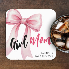 Pink Bow Girl Mom Ribbon Cute Baby Shower Rechteckiger Pappuntersetzer
