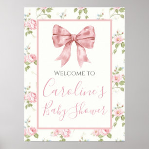 Pink Bow Girl Preppy Southern Baby Dusche Poster