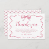 Pink Bow Girl Ribbon Babydusche Danke Karte (Vorne/Hinten)