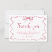 Pink Bow Girl Ribbon Babydusche Danke Karte (Vorderseite)