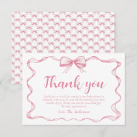 Pink Bow Girl Ribbon Babydusche Danke Karte