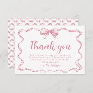 Pink Bow Girl Ribbon Babydusche Danke Karte