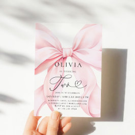 Pink Bow Girl Second Birthday  Einladung