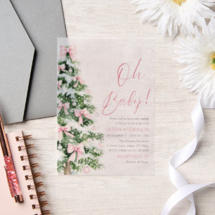 Pink Bow Girl Weihnachtsbaum Oh Baby Dusche Pergament Einladungen