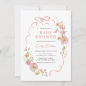 Pink Bow Girl Wildblume Butterfly Babydusche Einladung (Vorderseite)