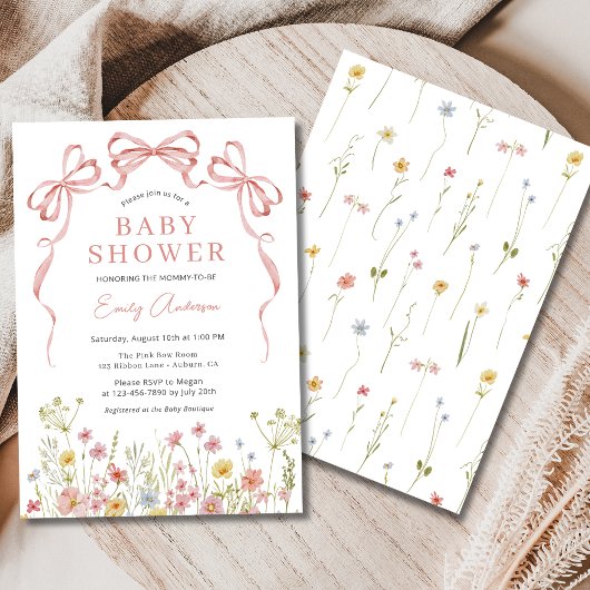 Pink Bow Girl Wildblume Floral Baby Dusche Einladung