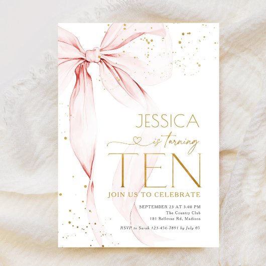 Pink Bow Girls 10th Birthday  Einladung