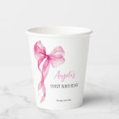 Pink Bow Girls 1. Geburtstag Pappbecher (Vorderseite)