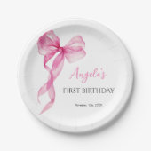 Pink Bow Girls 1. Geburtstag Pappteller (Vorderseite)